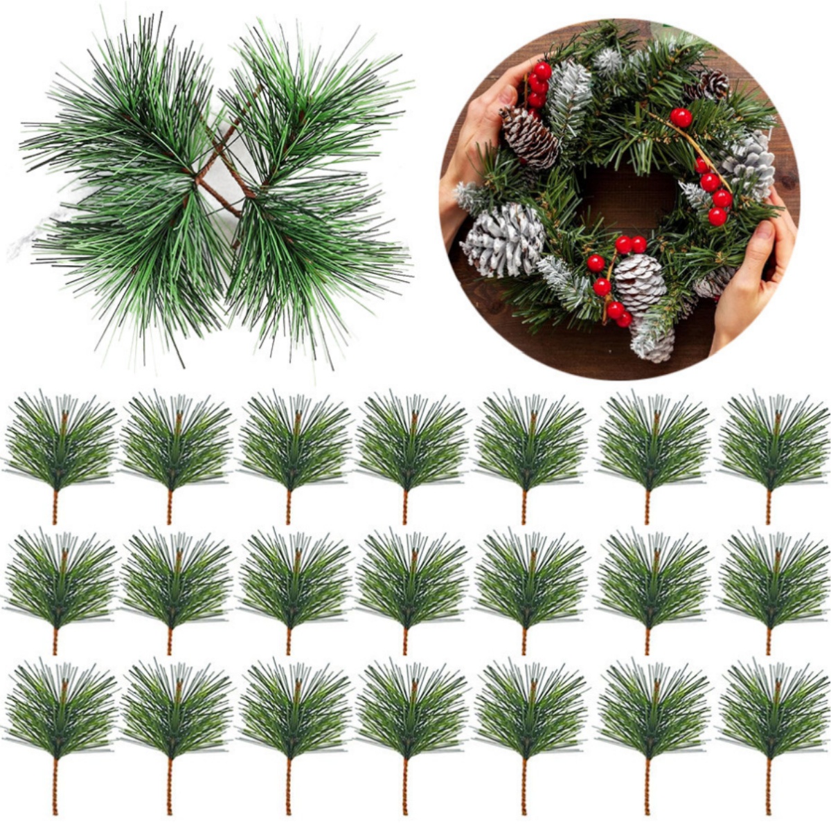 10-100pcs Artificial Green Pin - Christmas Wreath Fake incelemesi ve fiyatı