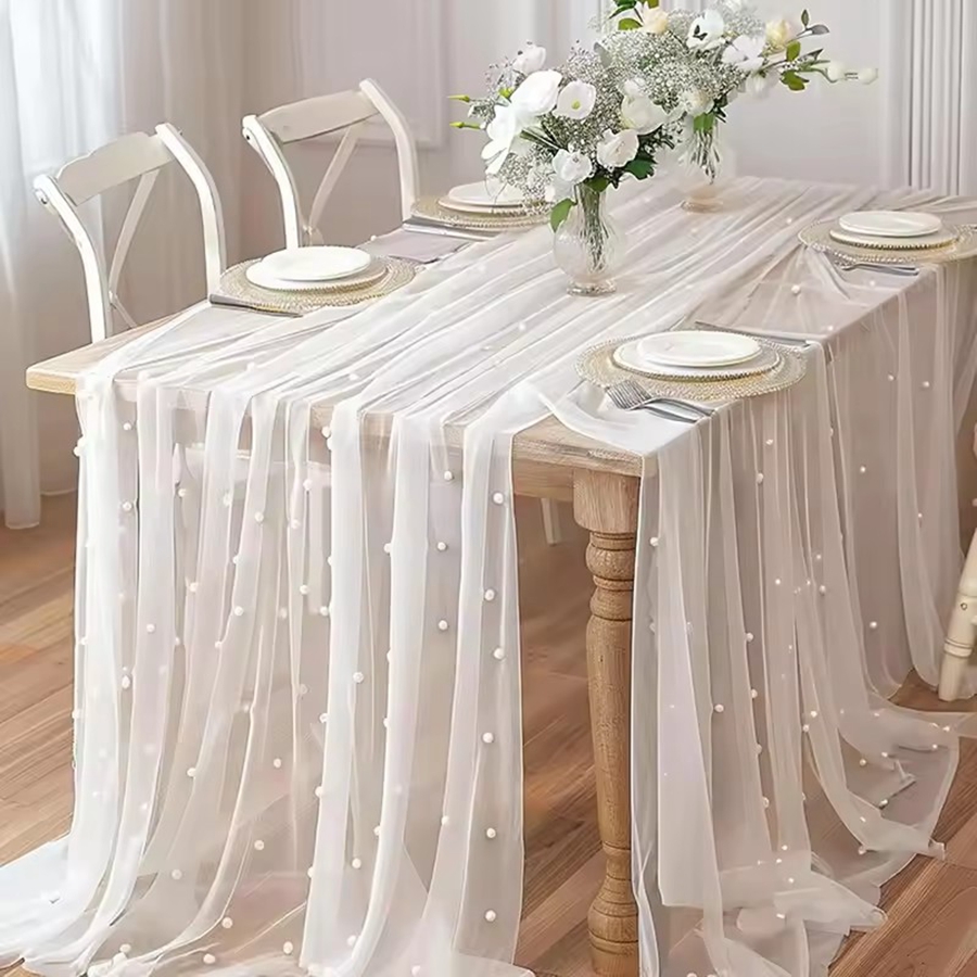 300x80cm Pearl Sheer Tulle Tab - Christmas Table Runner incelemesi ve fiyatı