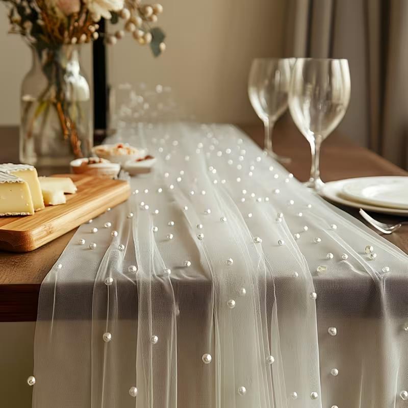 300x80cm Pearl Sheer Tulle Tab - Christmas Table Runner incelemesi ve fiyatı