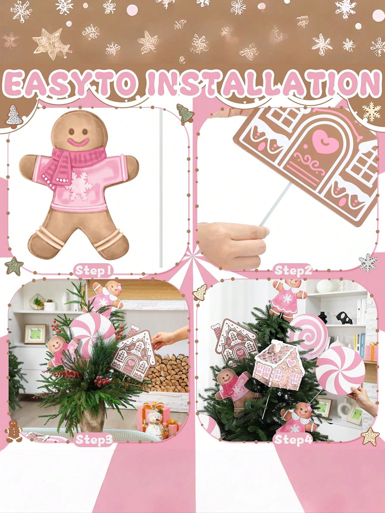 2/6Pcs Large Pink Candy Ginger - Star Tree Topper incelemesi ve fiyatı