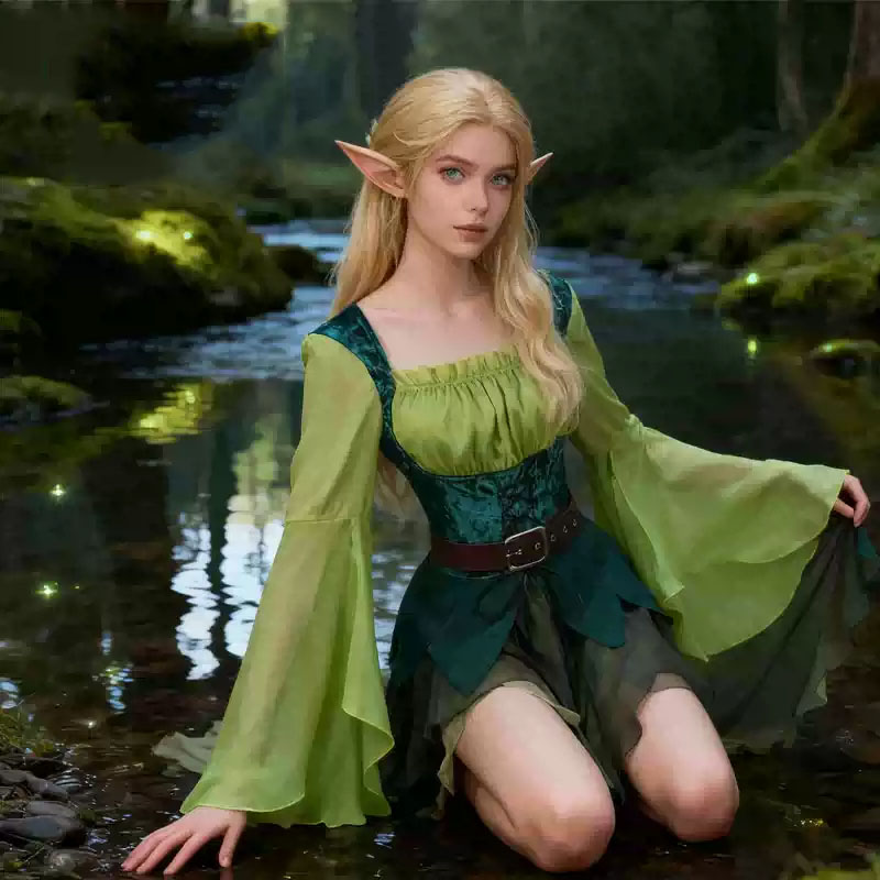 Women's Elf Medieval Green Fai - Elf Costume Christmas incelemesi ve fiyatı